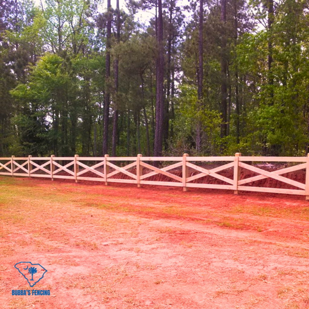 An image of work done by Bubba's Fencing, you can see a nice cross-pattern fence